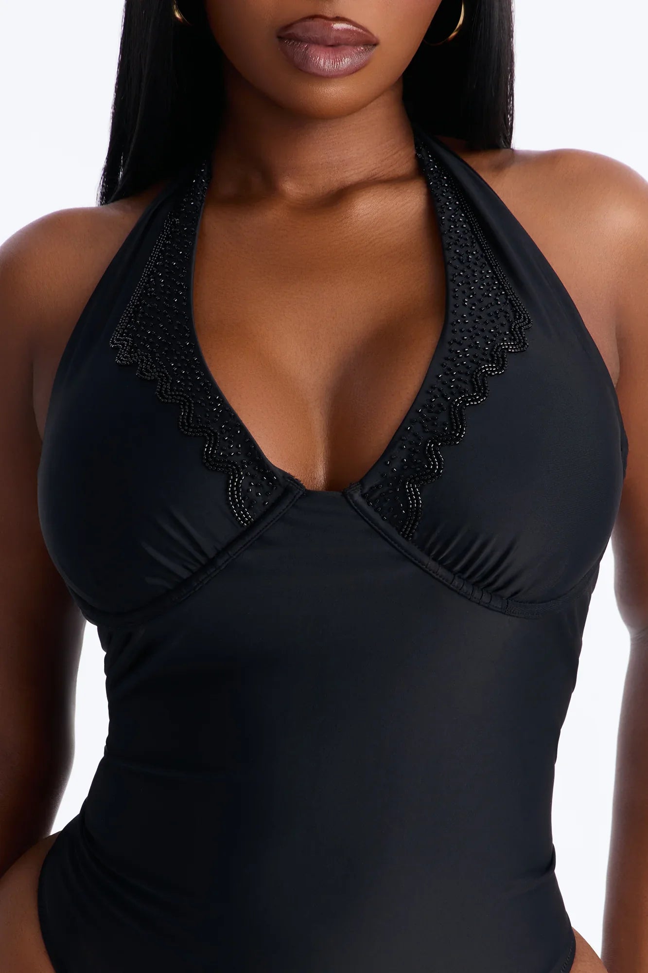 Alana Underwire Rhinestone 1 Piece Swimsuit - Black