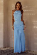 IMELDA HIGH NECK MAXI DRESS - SKY BLUE