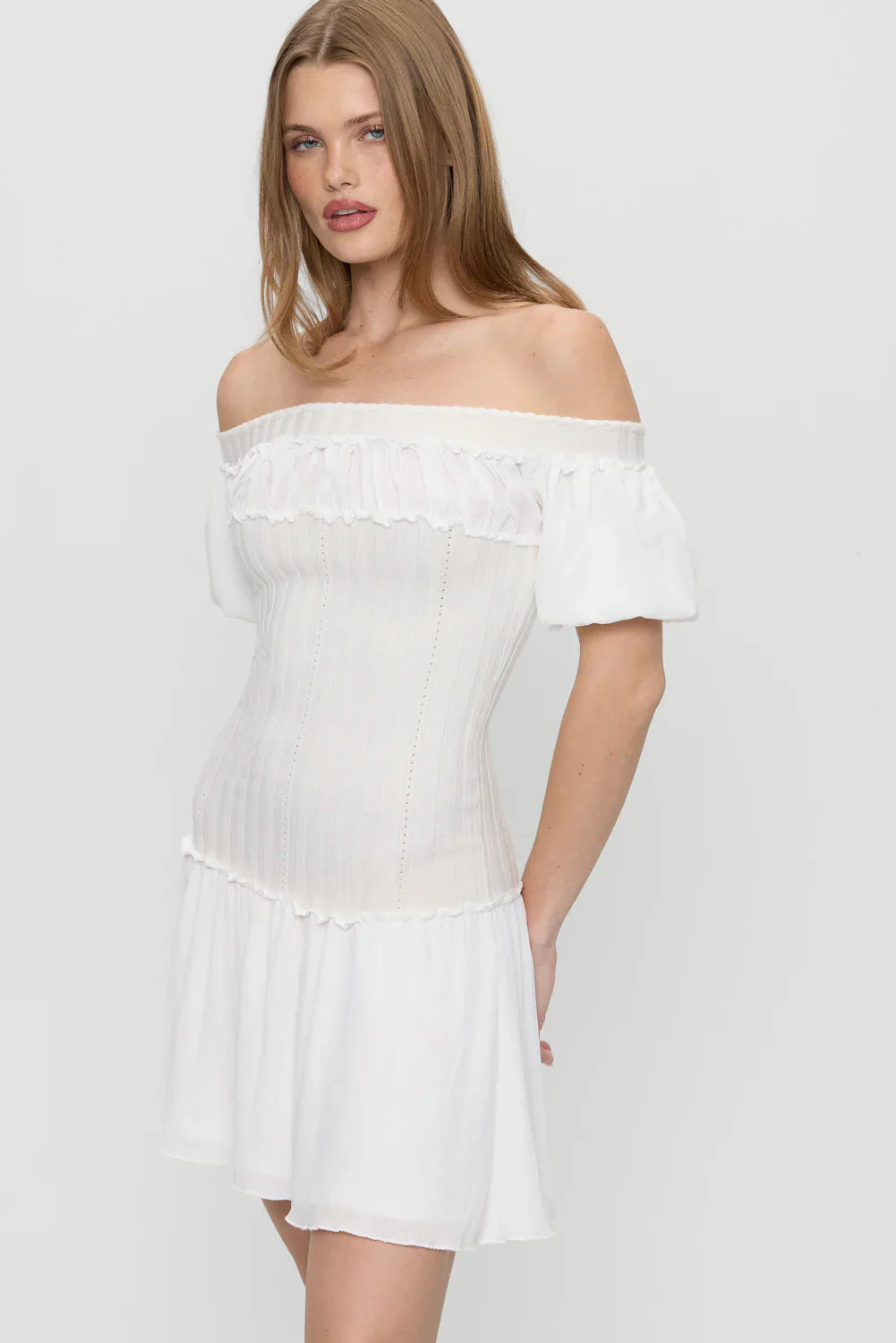 Aura Off The Shoulder Mini Dress - Coconut Cream