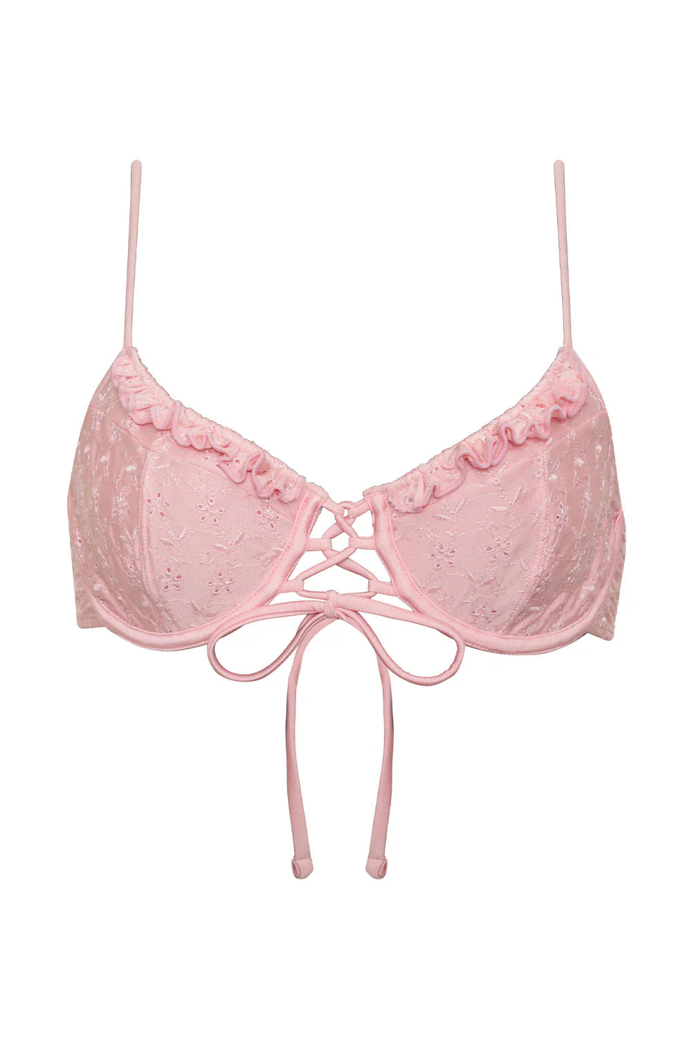 Lucia Eyelet Shine Bikini Top - Cherry Blossom