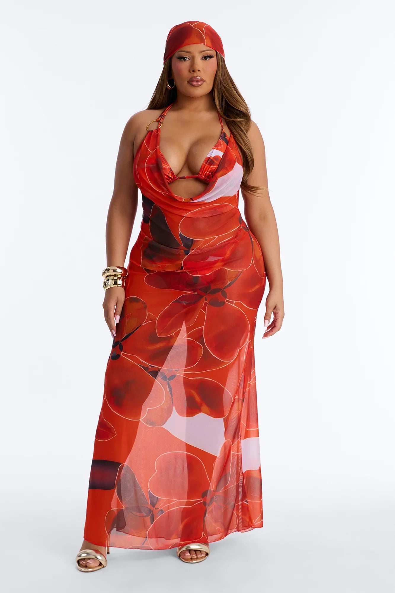 Just Say The Word Bikini And Coverup Set - Orange/combo
