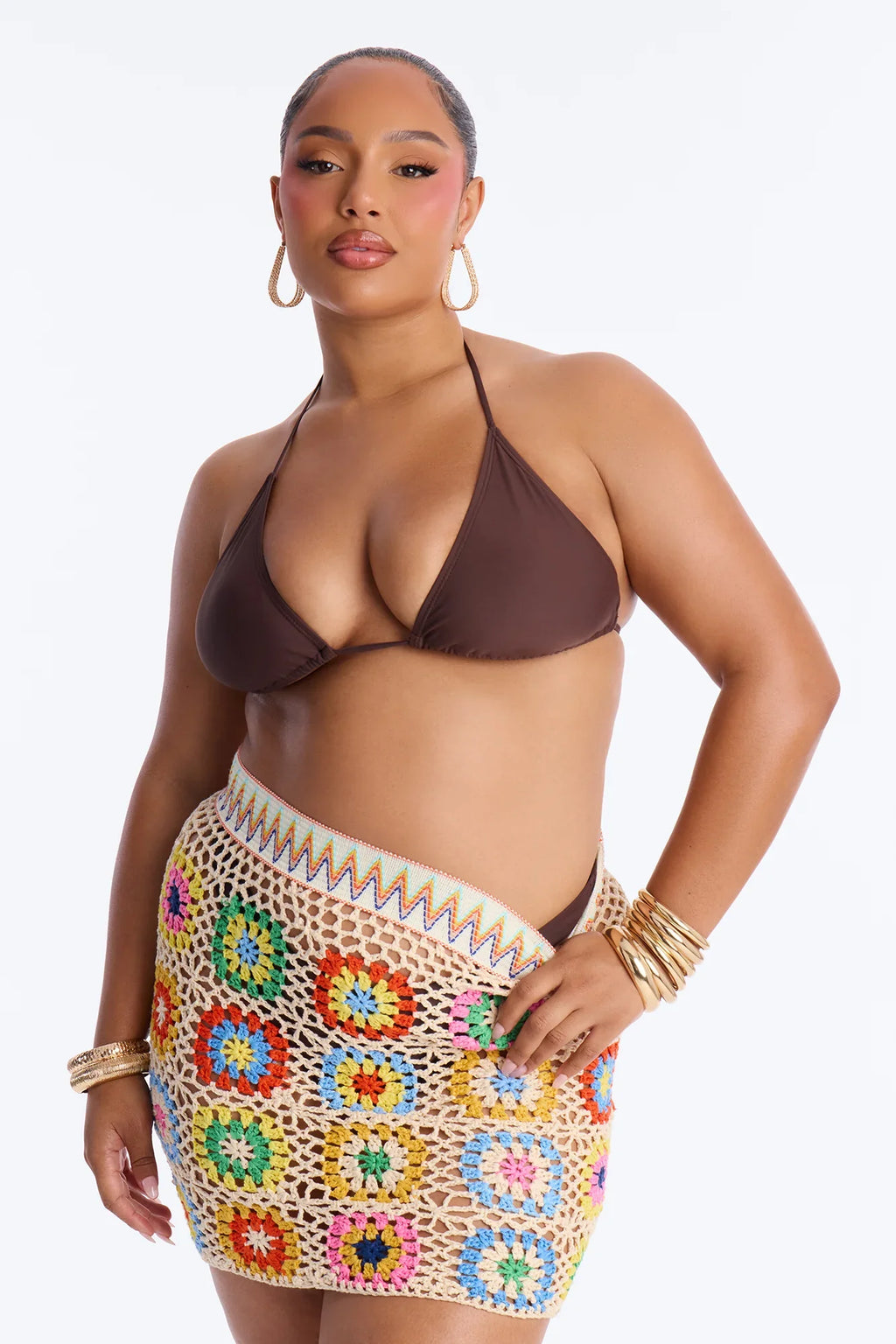 Sienna Patchwork Crochet Swim Cover Up Mini Skirt - Multi Color