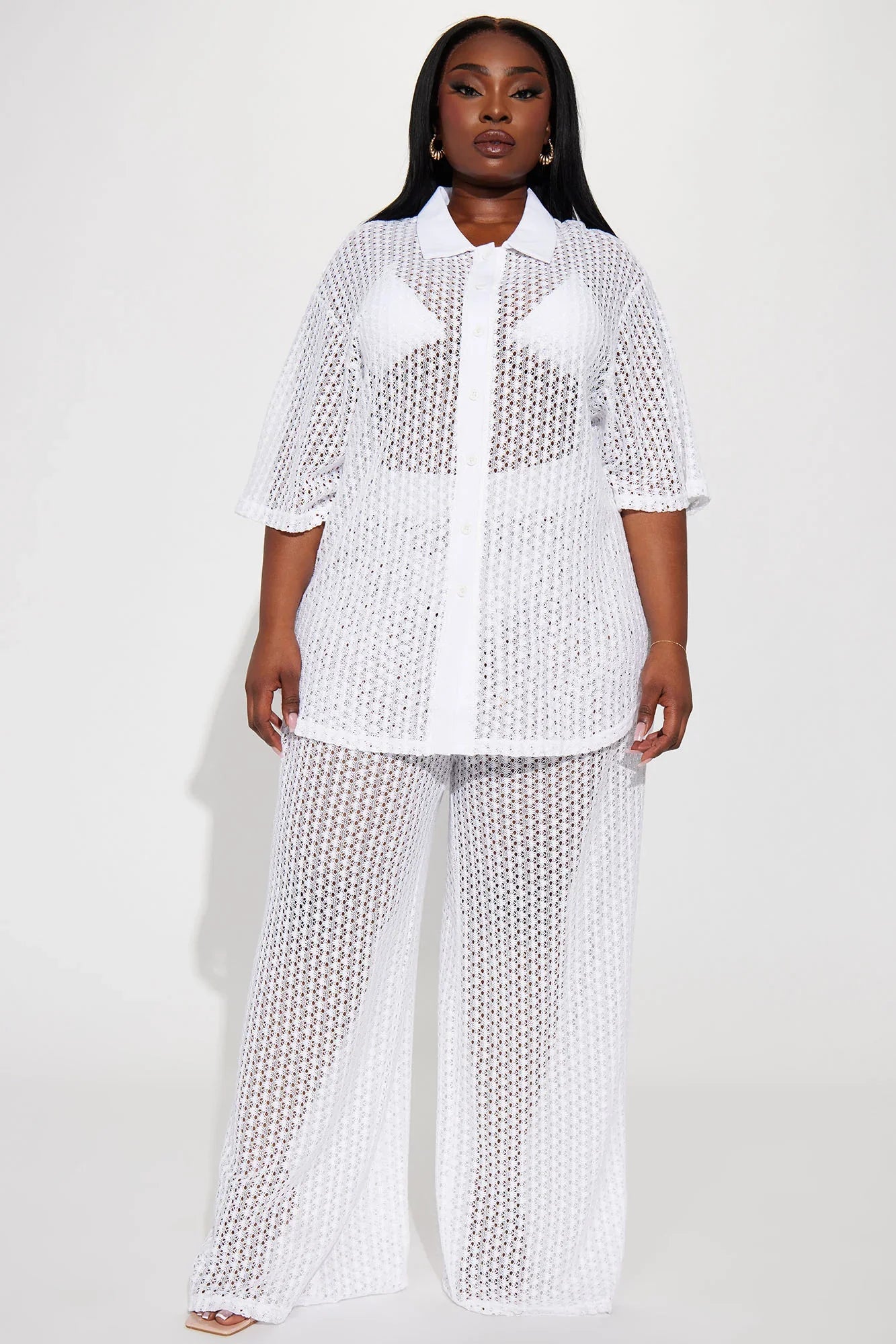 Abby Button Up Swim Cover Up Top - White