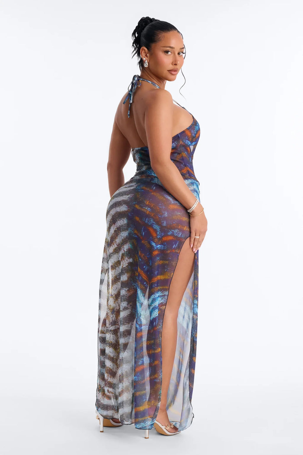 Cleo Animal 3 Piece Triangle Bikini & Mesh Cover Up Maxi Dress Sunsuit - Multi Color