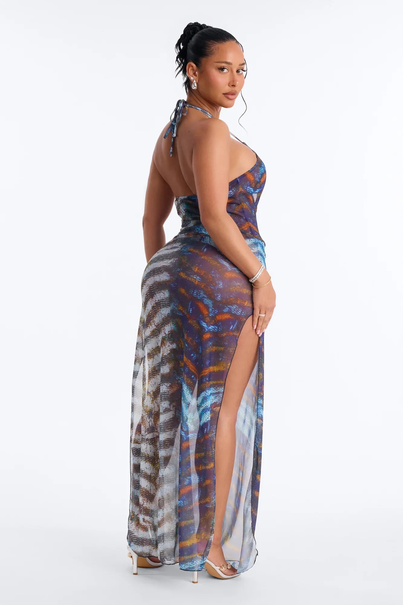 Cleo Animal 3 Piece Triangle Bikini & Mesh Cover Up Maxi Dress Sunsuit - Multi Color