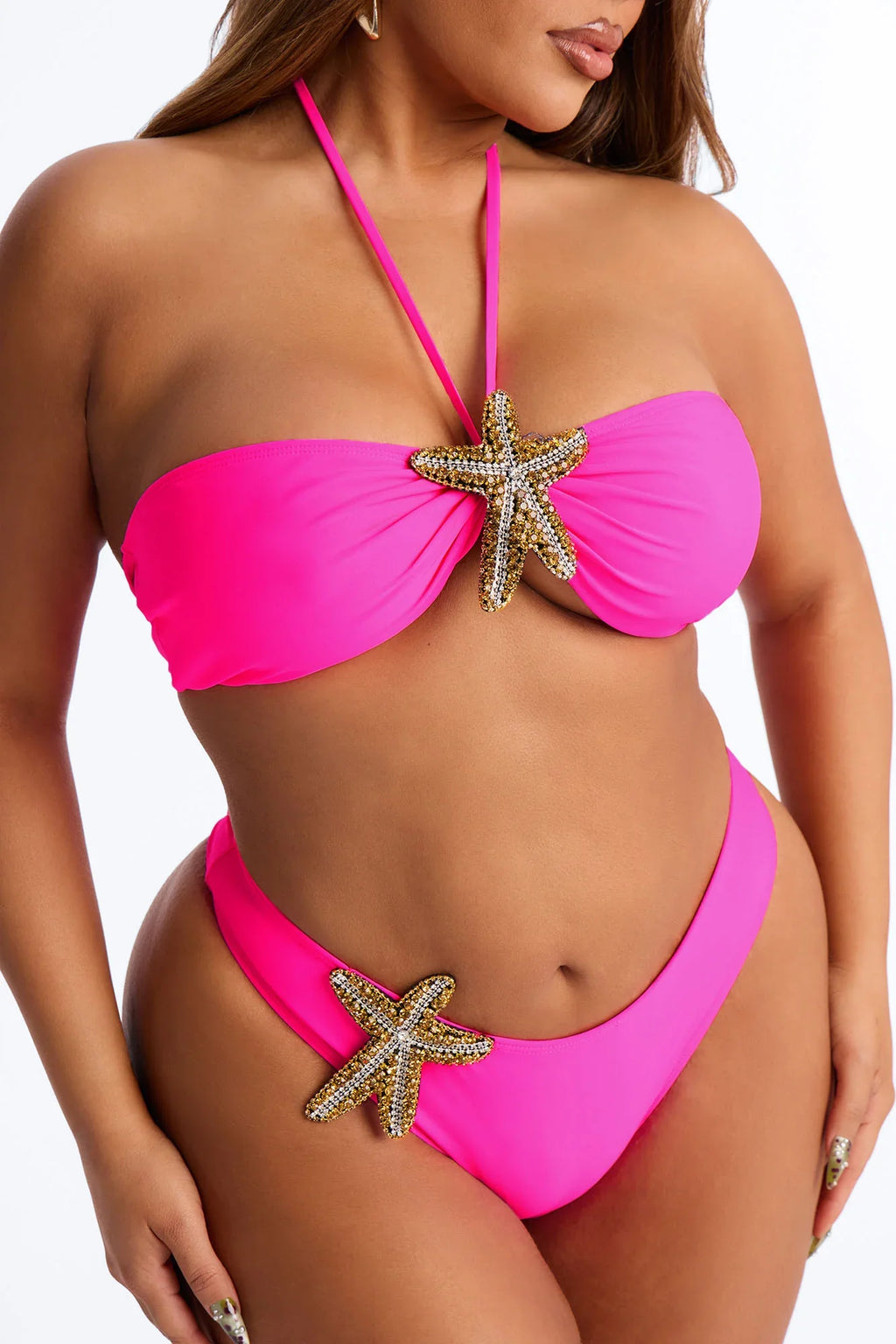 Jenny 3D Starfish Bandeau 2 Piece Bikini - Hot Pink