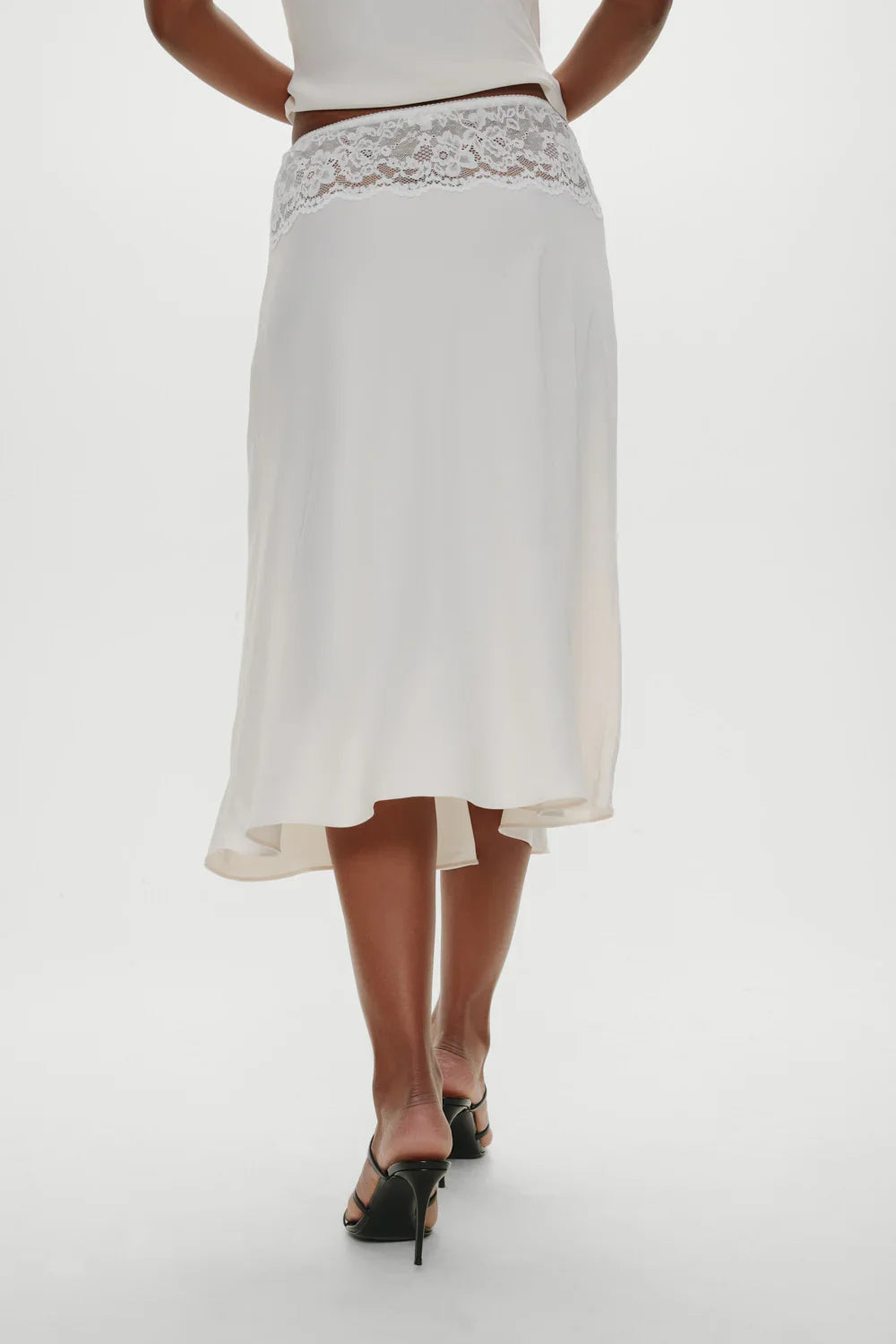 Harper Satin Lace Midi Skirt - Heaven