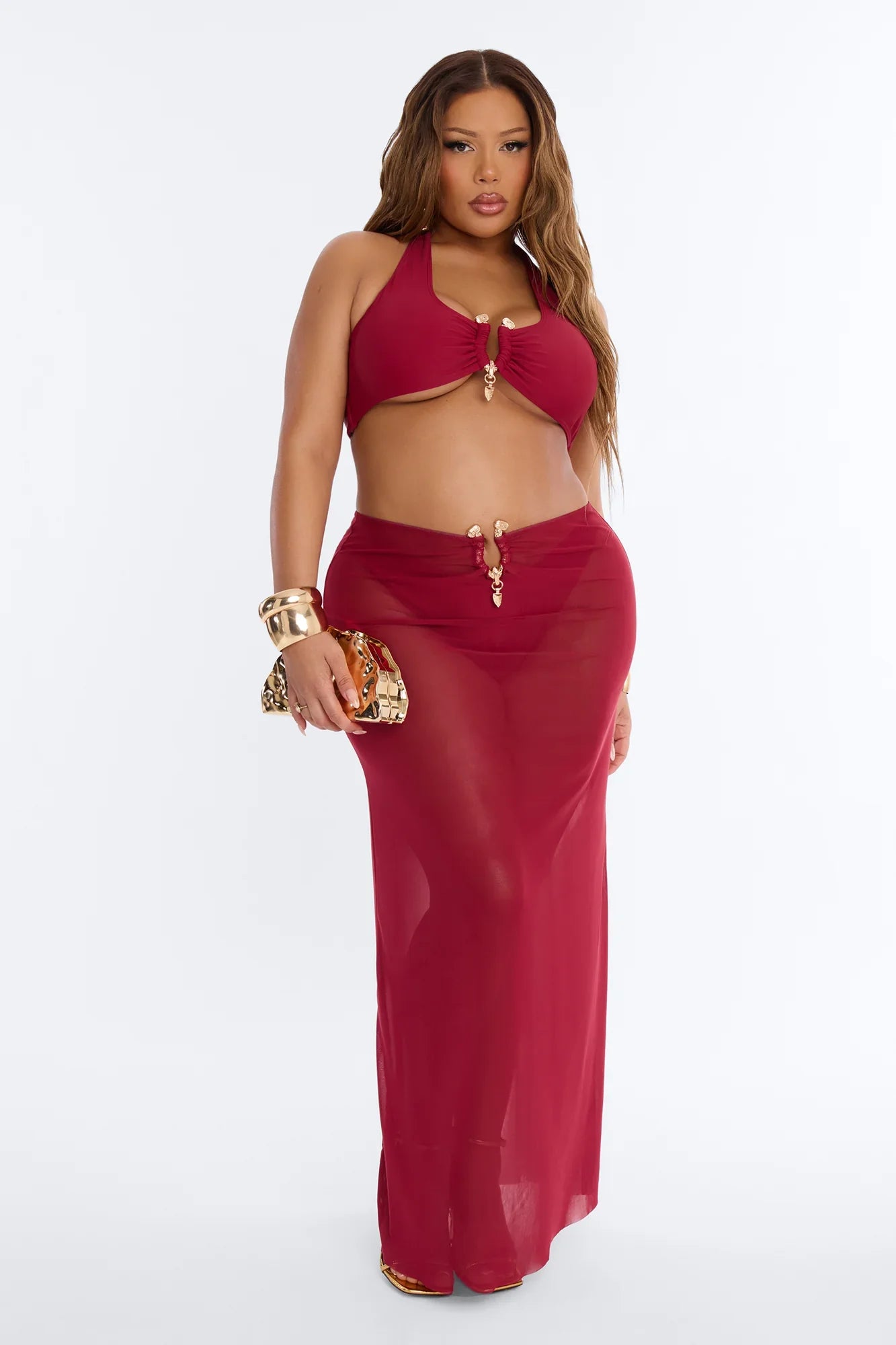 Till Sunrise Bikini And Coverup Skirt - Burgundy