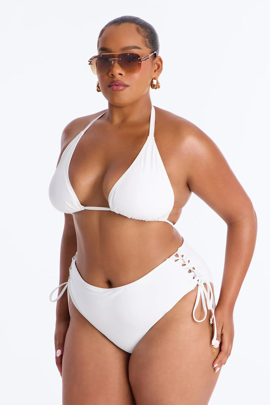 Tie Me Down Lace Up High Waist Bikini Bottom - White