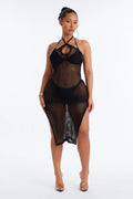 Tans And More Crochet Keyhole Midi Swim Cover Up Dress - Black
