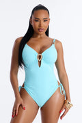 Burning Heat 1 Piece Hardware Swimsuit - Light Blue