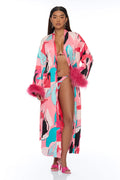 Eyes On Me Satin Kimono Bikini 4 Piece Set - Pink/combo