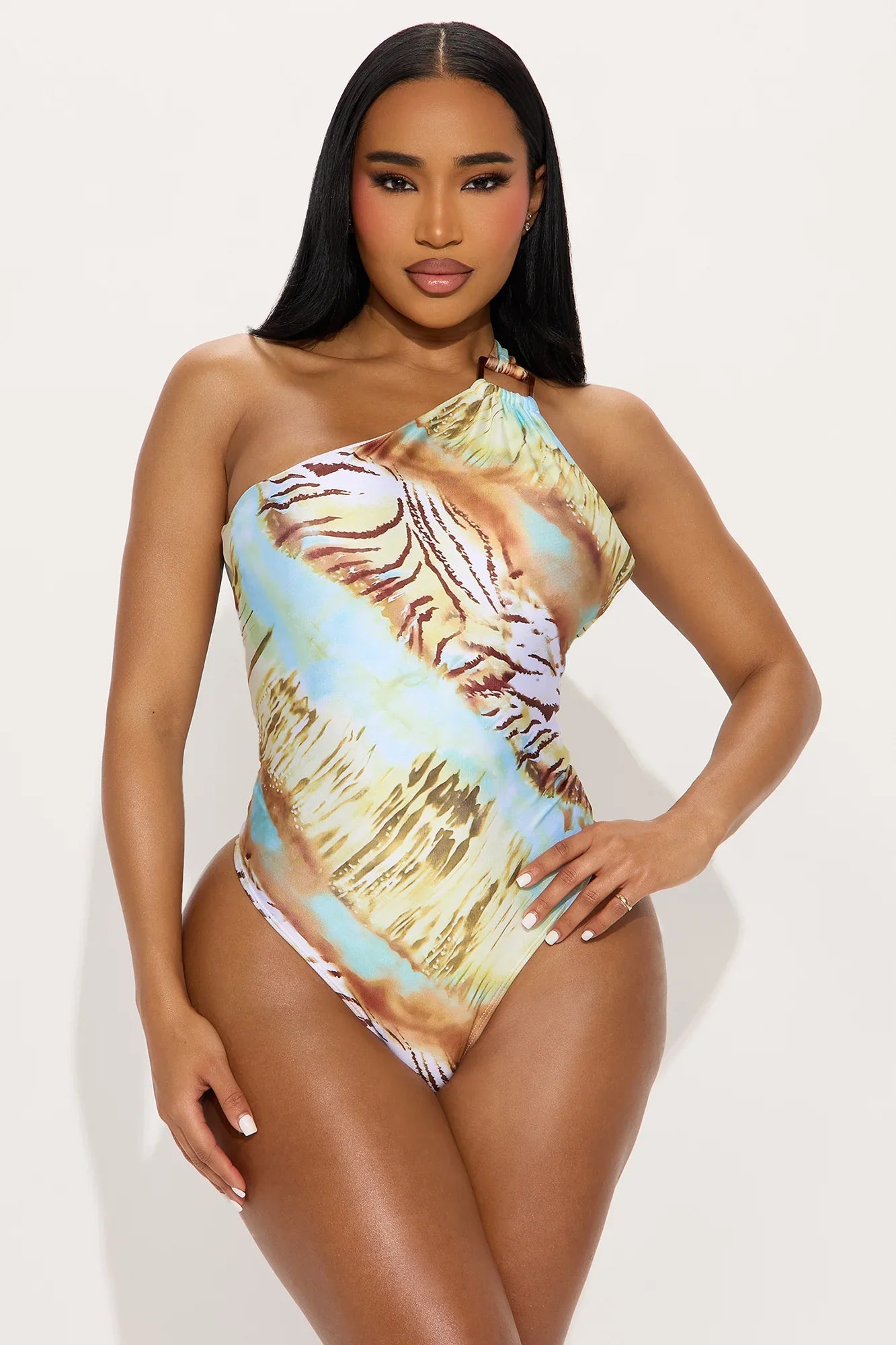 Jayden One Shoulder 1 Piece Swimsuit - Blue/combo