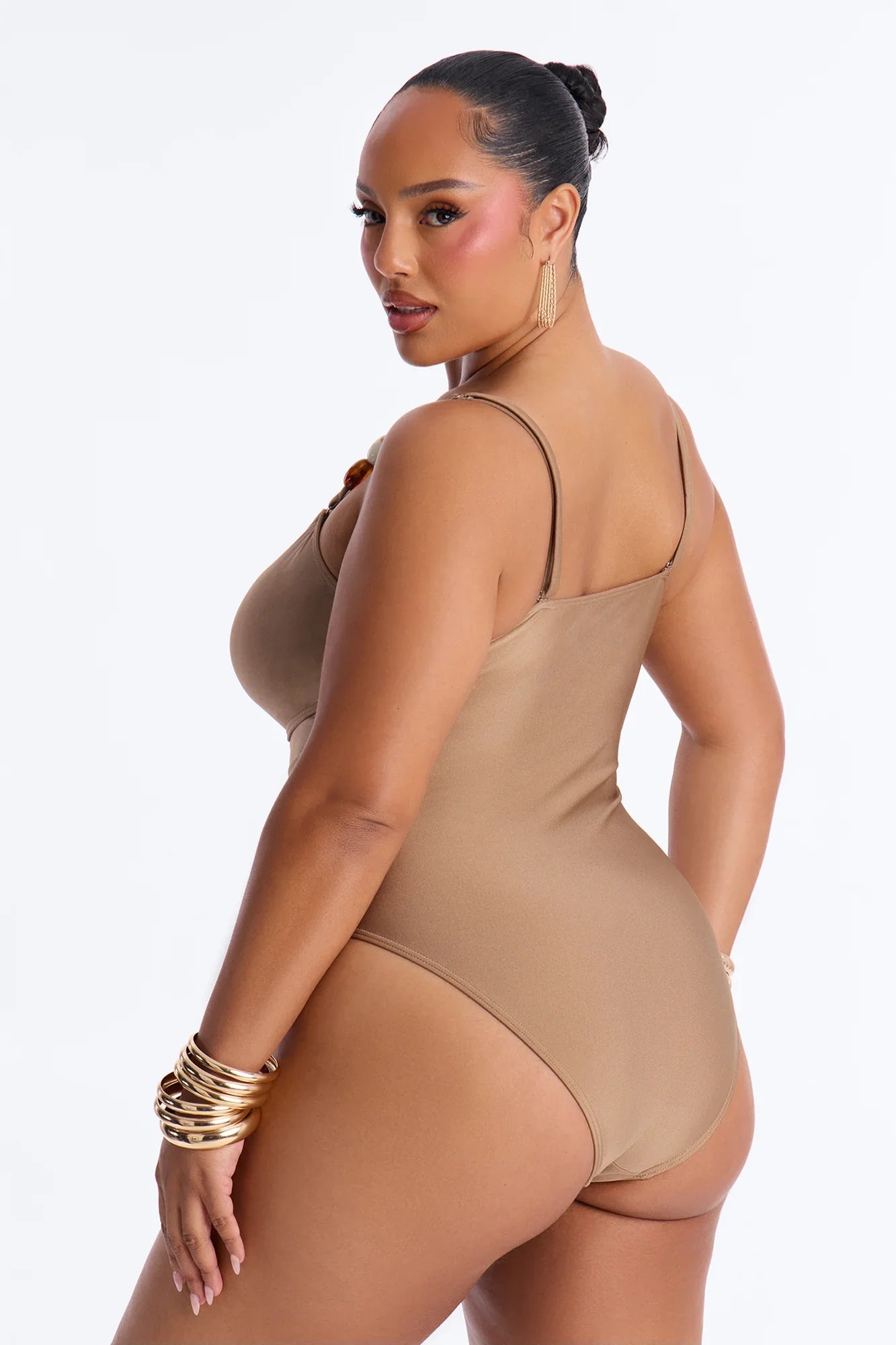 Shiny Stones By The Waves Cut Out 1 Piece Swimsuit - Gold