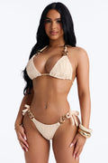 An Ocean Breeze Textured Hardware Strap 2 Piece Bikini - Beige