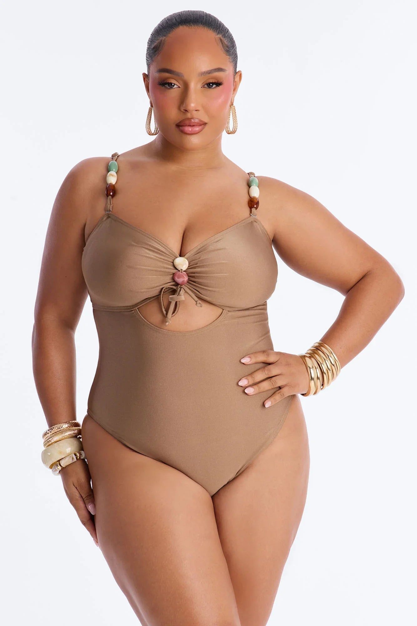 Shiny Stones By The Waves Cut Out 1 Piece Swimsuit - Gold