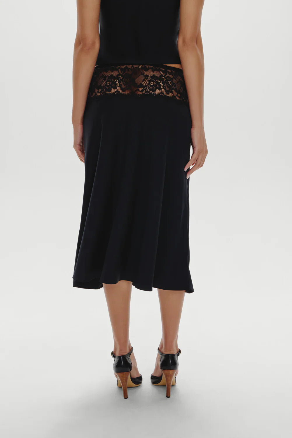 Harper Satin Midi Skirt - Black