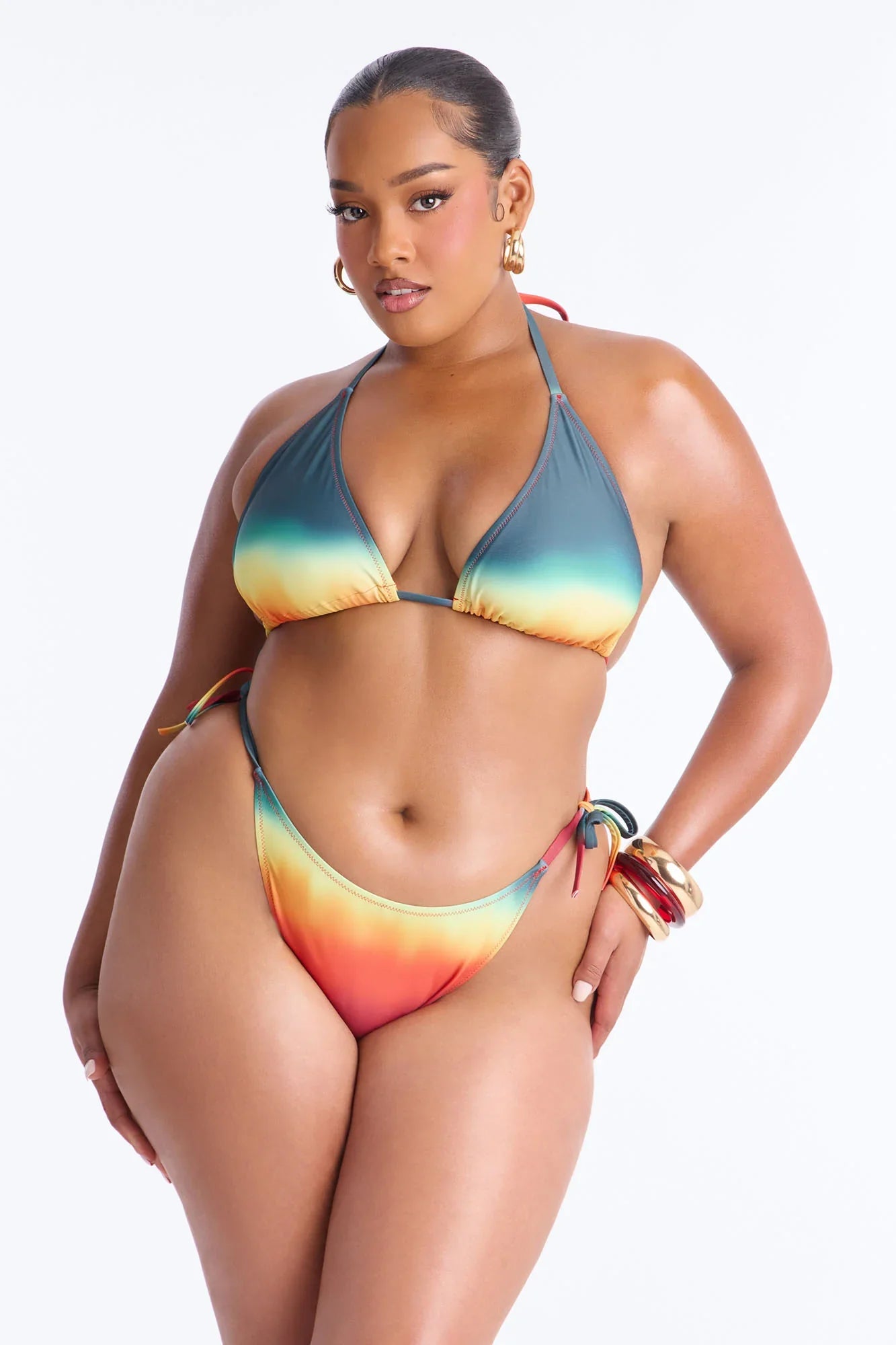 Arianna Ombre Sheer 3 Piece Bikini Skirt Set - Multi Color
