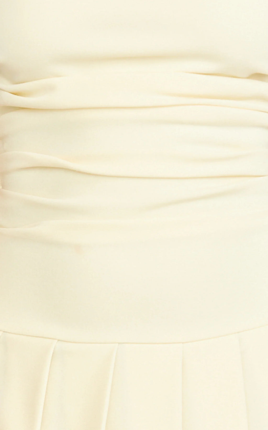Daisy Mini Dress - Off Shoulder Ruched Pleated Skirt Dress in Cream