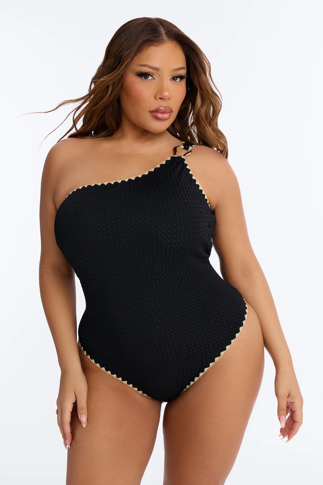 Sway With Me Textured 1 Piece Swimsuit - Black