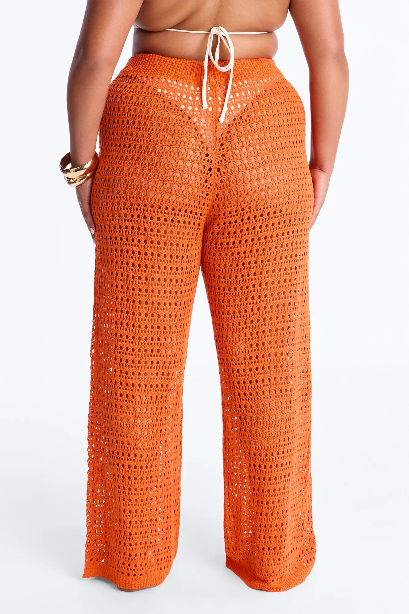 Temptress Textured Knit Swim Cover Up Pant - Orange