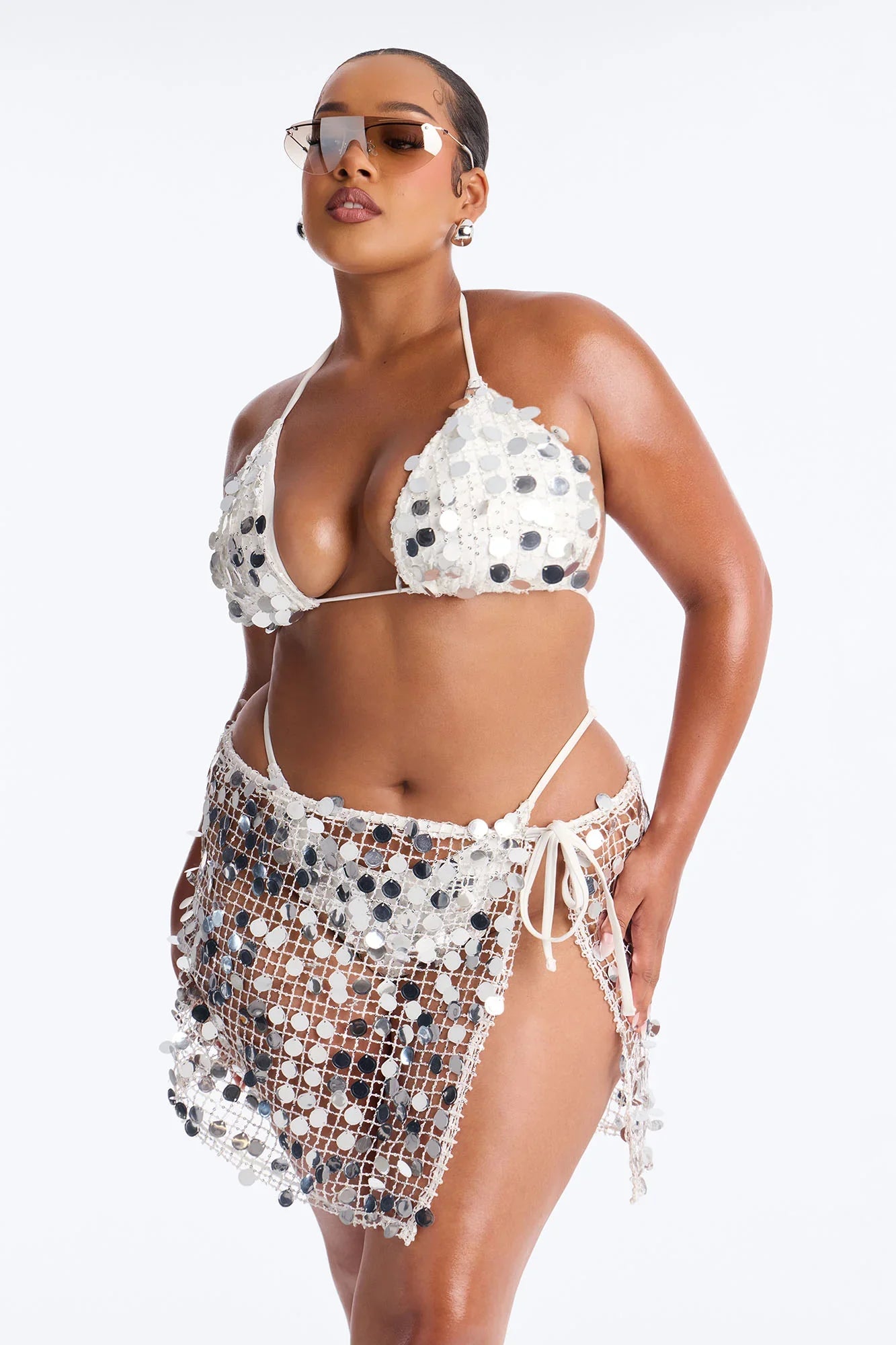 Drinks On The Beach Bikini And Coverup Skirt Set - Silver