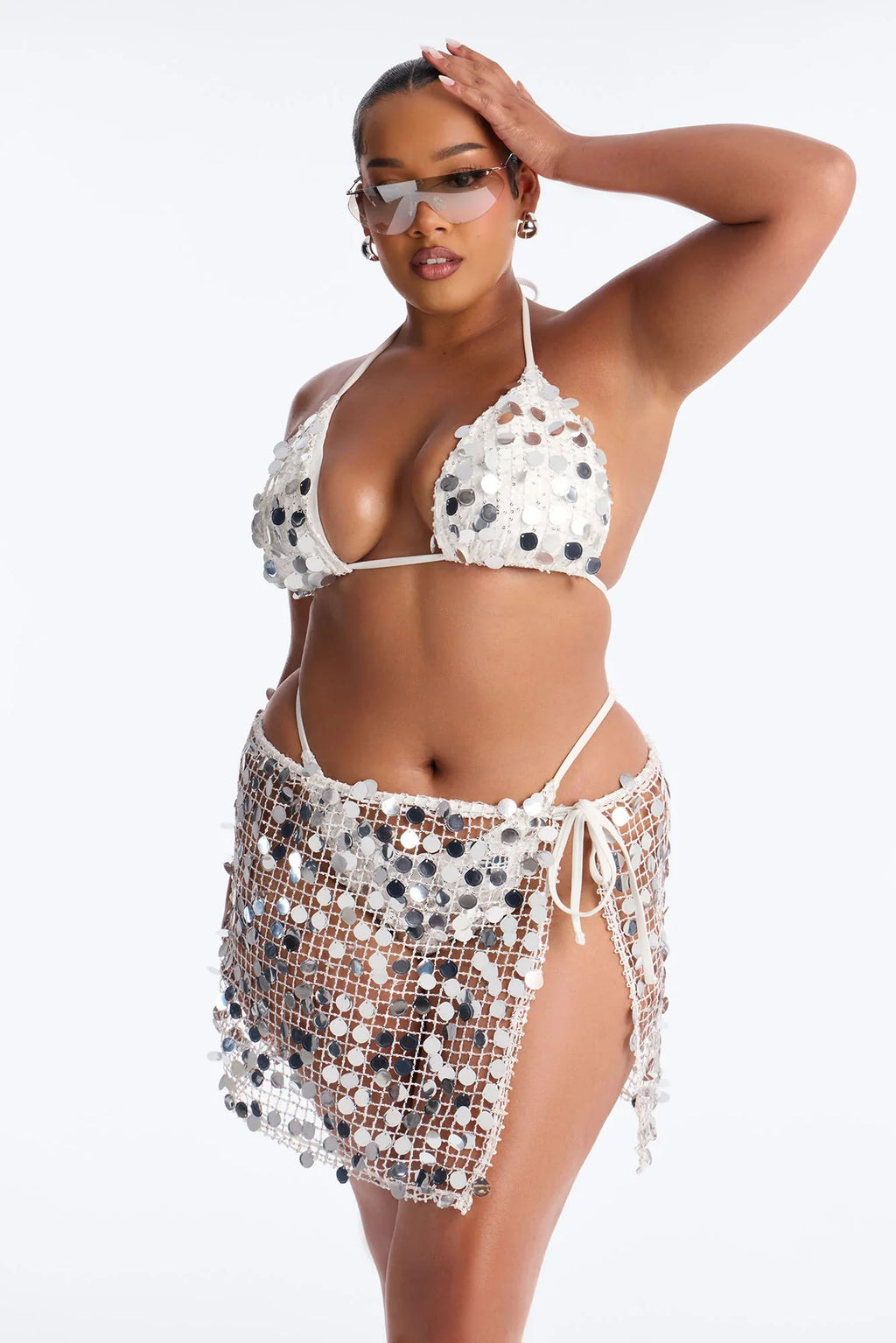 Drinks On The Beach Bikini And Coverup Skirt Set - Silver