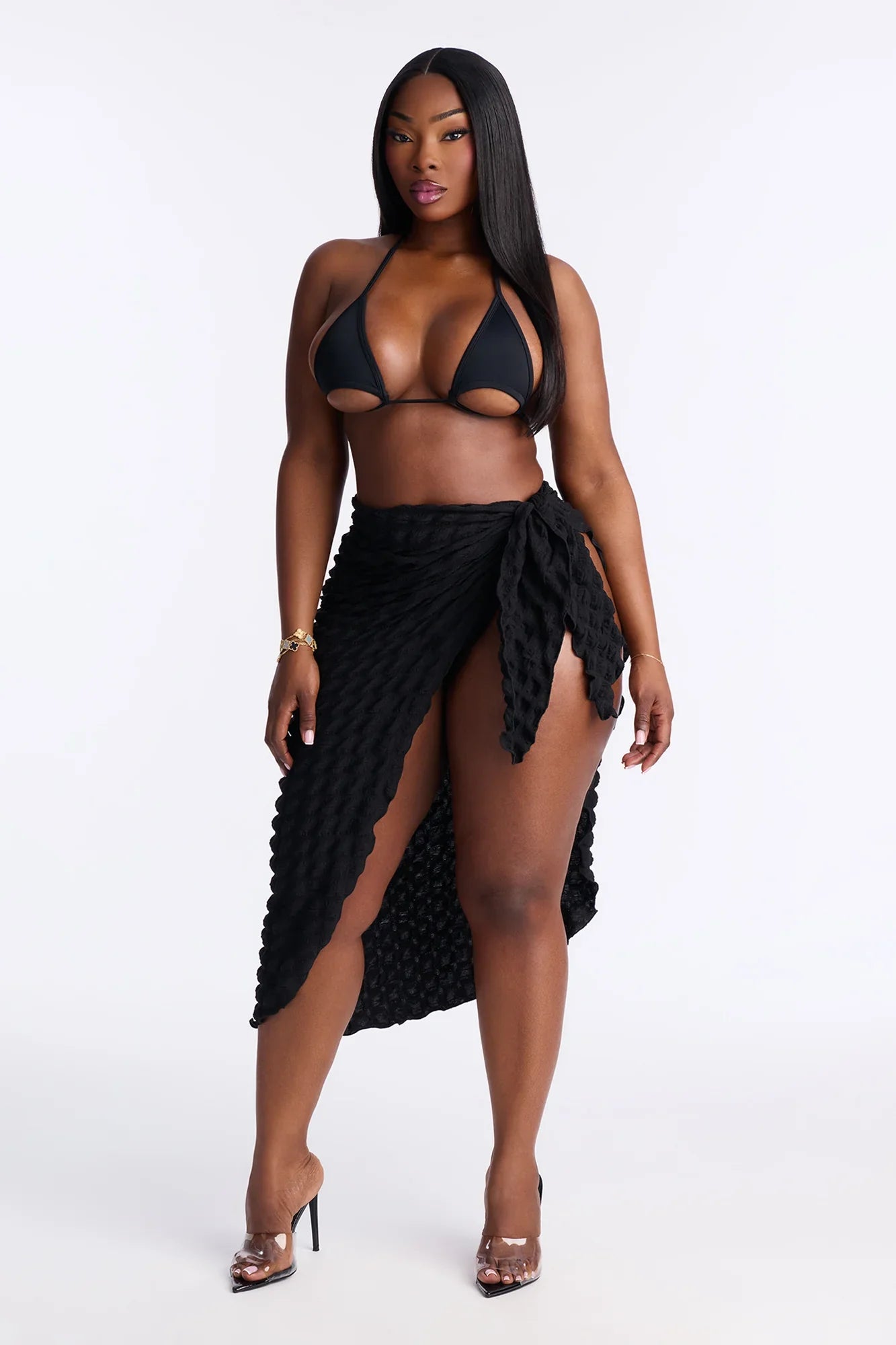 Bri Bubble Maxi Cover Up Tie Sarong - Black
