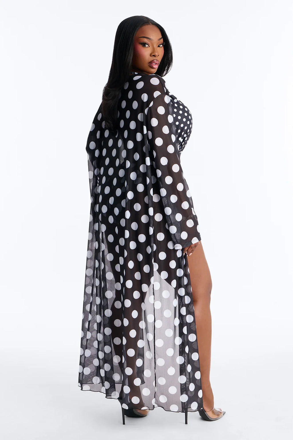 Kaia Polka Dot 1 Piece Swimsuit Kimono Set - Black/combo
