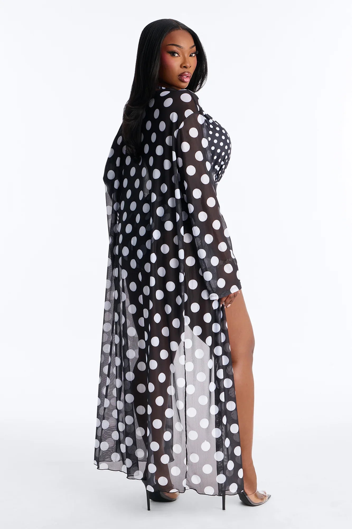 Kaia Polka Dot 1 Piece Swimsuit Kimono Set - Black/combo