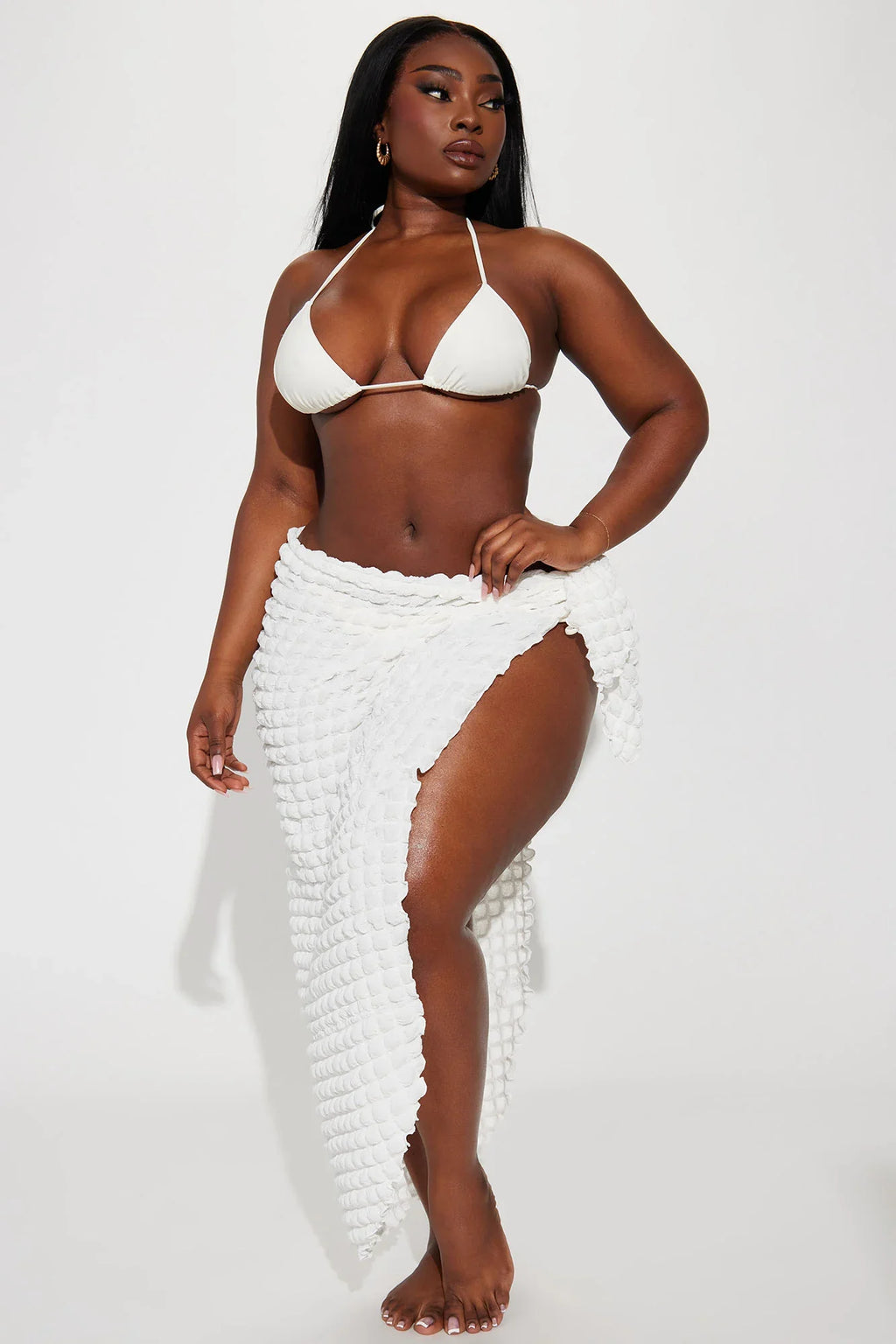 Bri Bubble Maxi Cover Up Tie Sarong - White