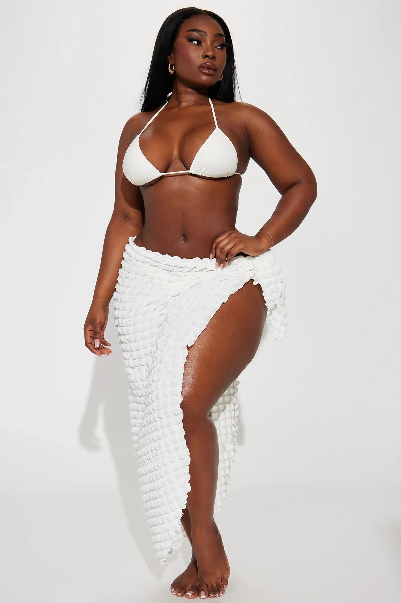 Bri Bubble Maxi Cover Up Tie Sarong - White