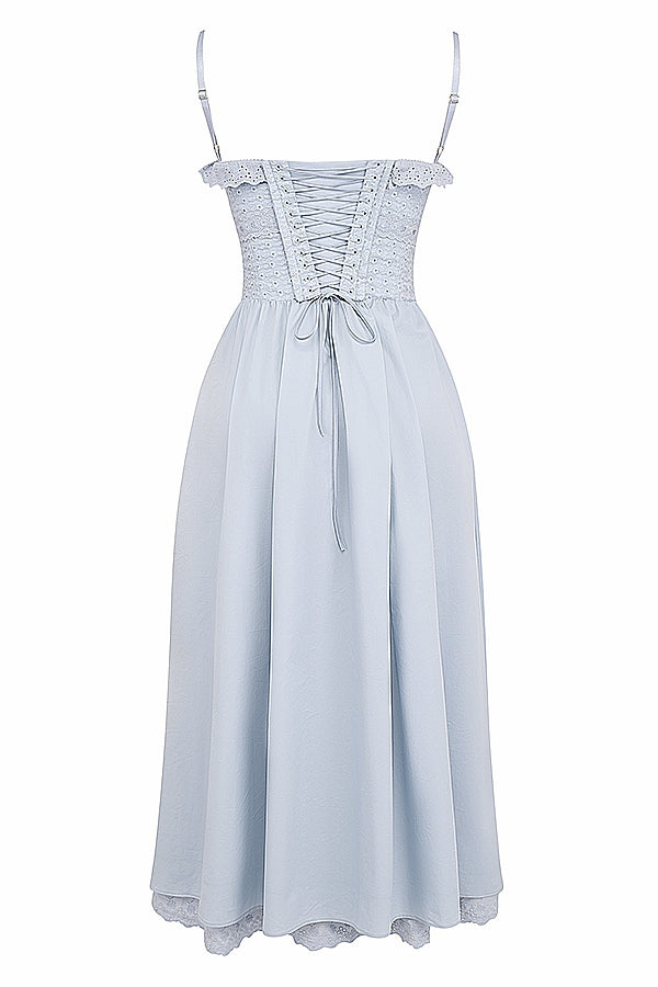 soft blue cotton broderie anglais midi sundress