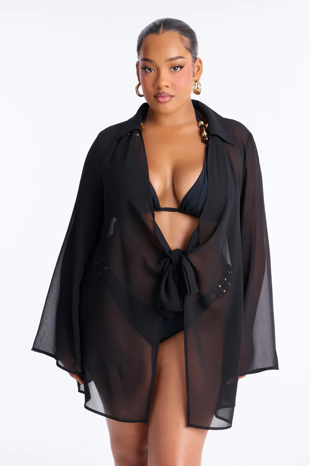 Lush Linen Swim Cover Up Mini Dress - Black