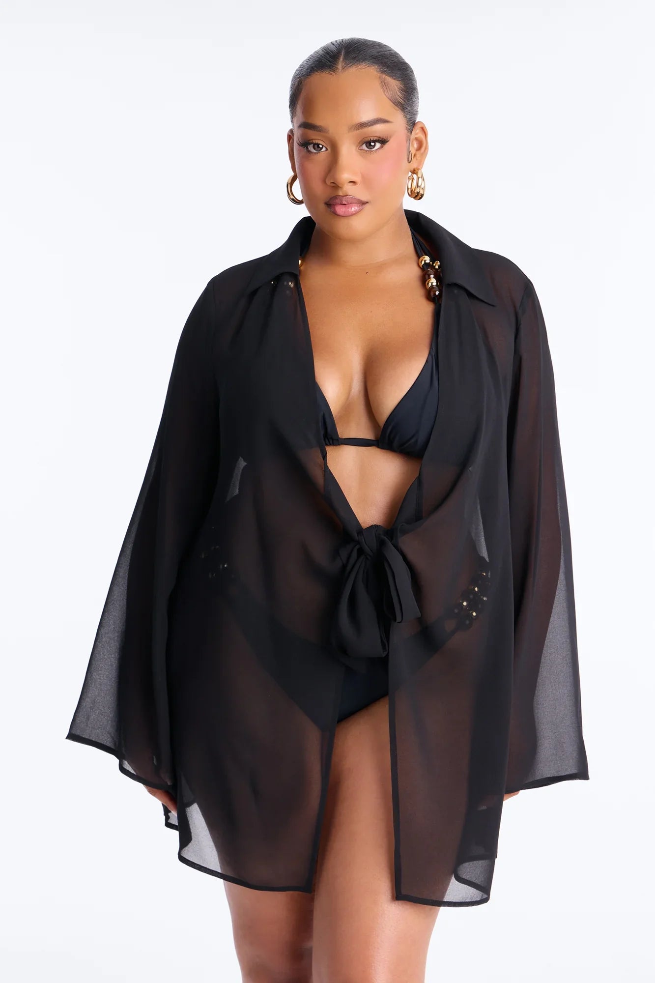Lush Linen Swim Cover Up Mini Dress - Black
