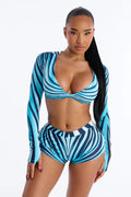 Tessa Abstract Long Sleeve 2 Piece Bikini - Turquoise/combo