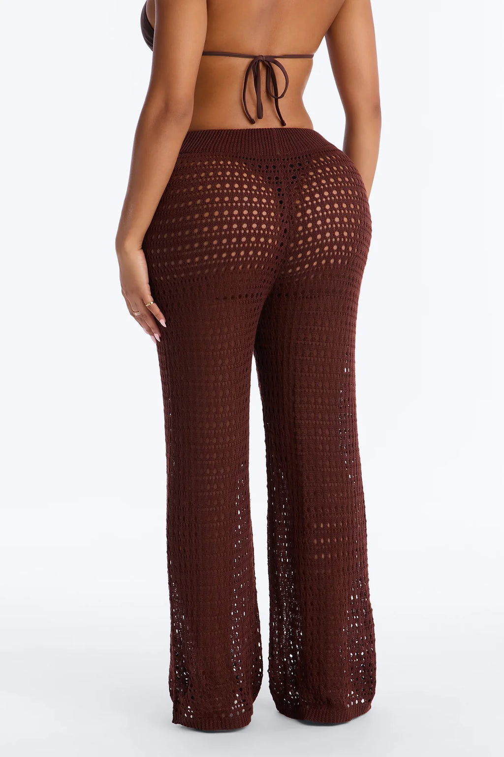 Temptress Textured Knit Swim Cover Up Pant - Chocolate