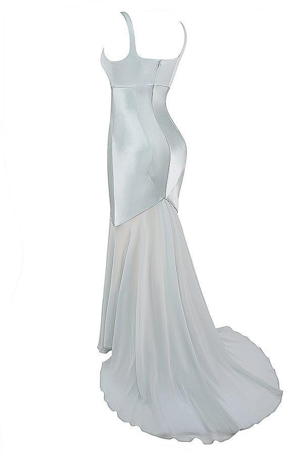 pistachio chiffon floor length gown