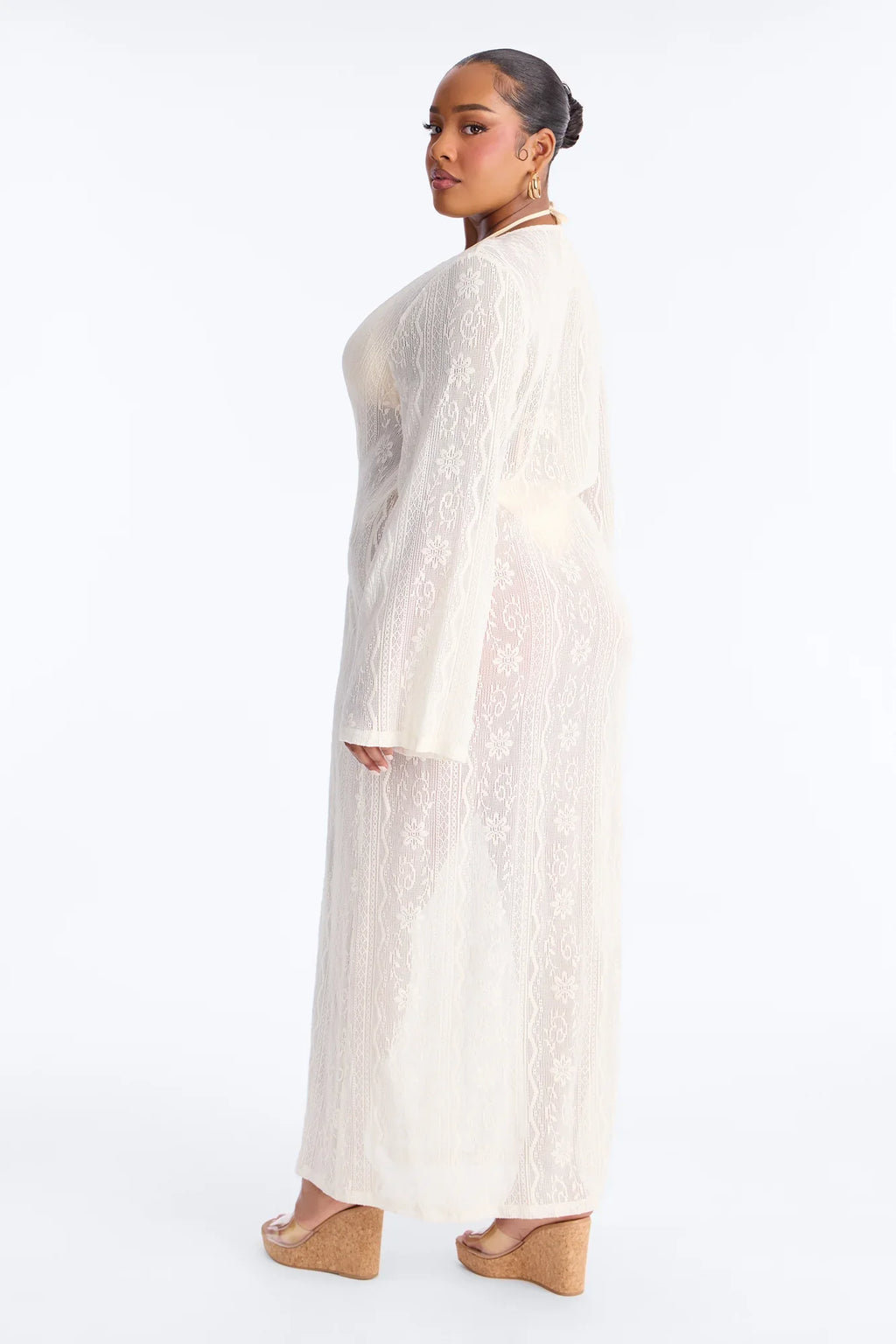 Milly Lace Long Sleeve Swim Cover Up Dress - White