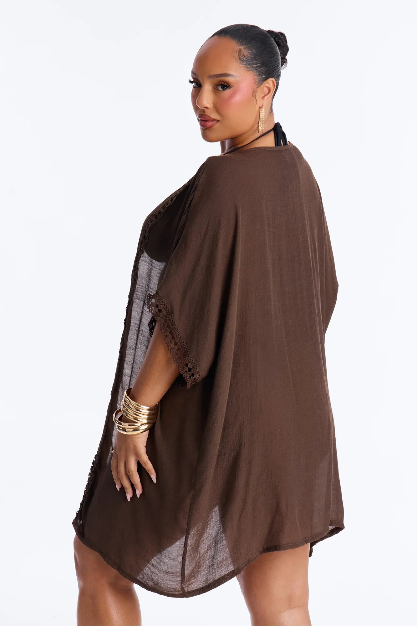 Off Duty Linen Swim Cover Up Shirt - Chocolate