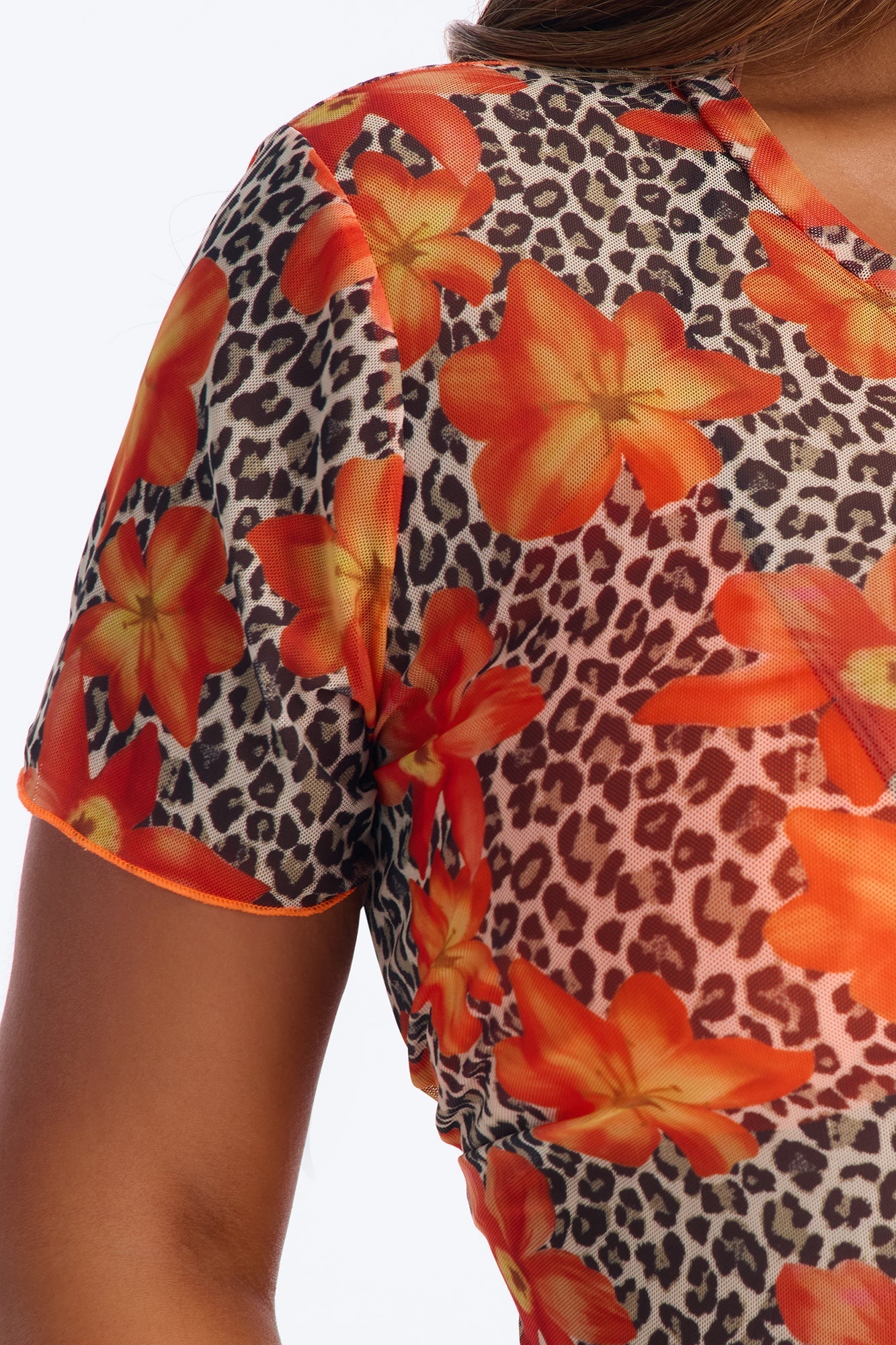 Sally Leopard Floral 2 Piece Bikini & Cover Up Top - Orange/combo