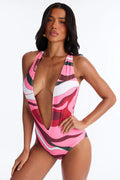 Coconuts For CocoCay Abstract Scoop 1 Piece Swimsuit - Pink/combo