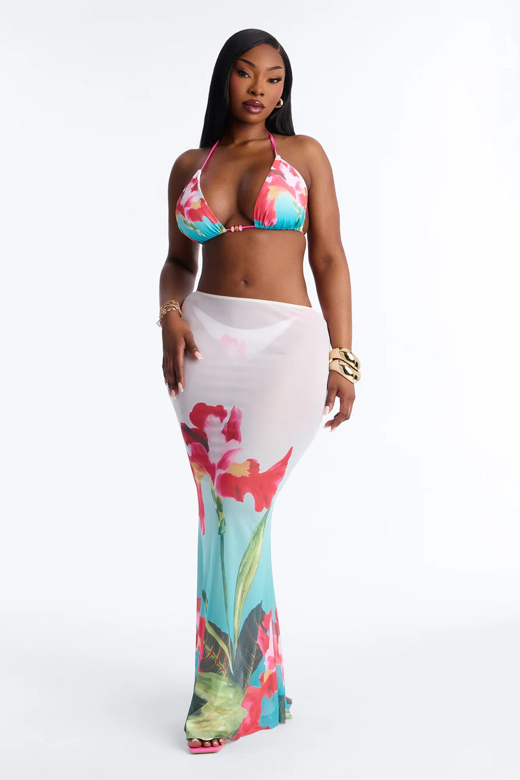 Stay With The Waves 3 Piece Bikini Skirt Set - Blue/combo
