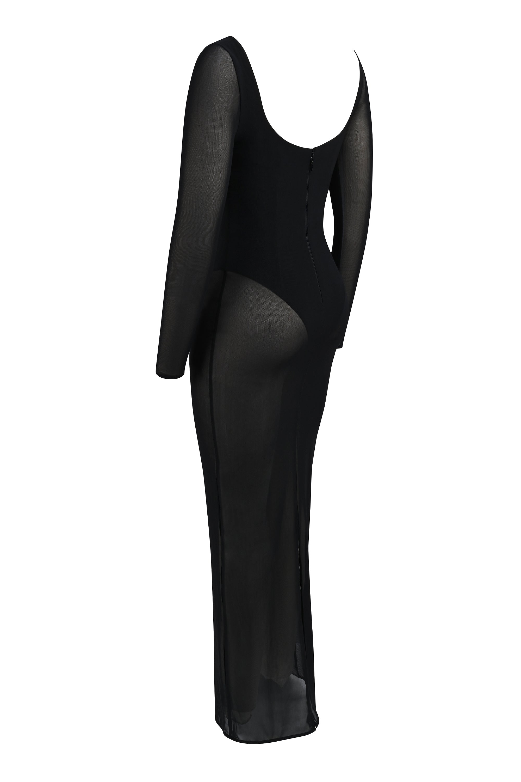 black mesh maxi dress with bodysuit