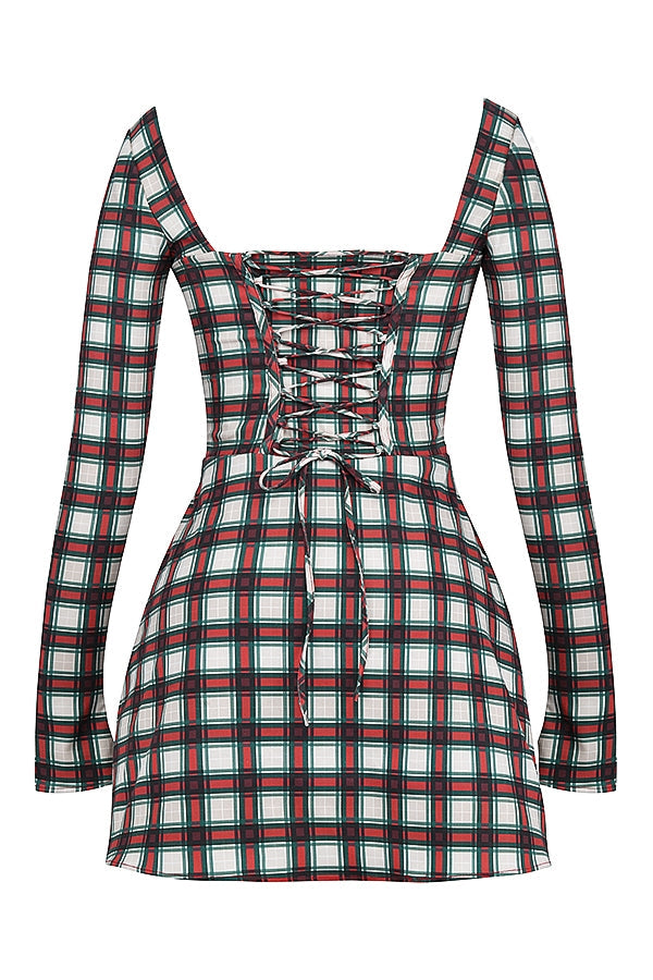 red tartan corset mini dress