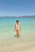 Summer Charm Snake Hardware Strapless 1 Piece Swimsuit - White
