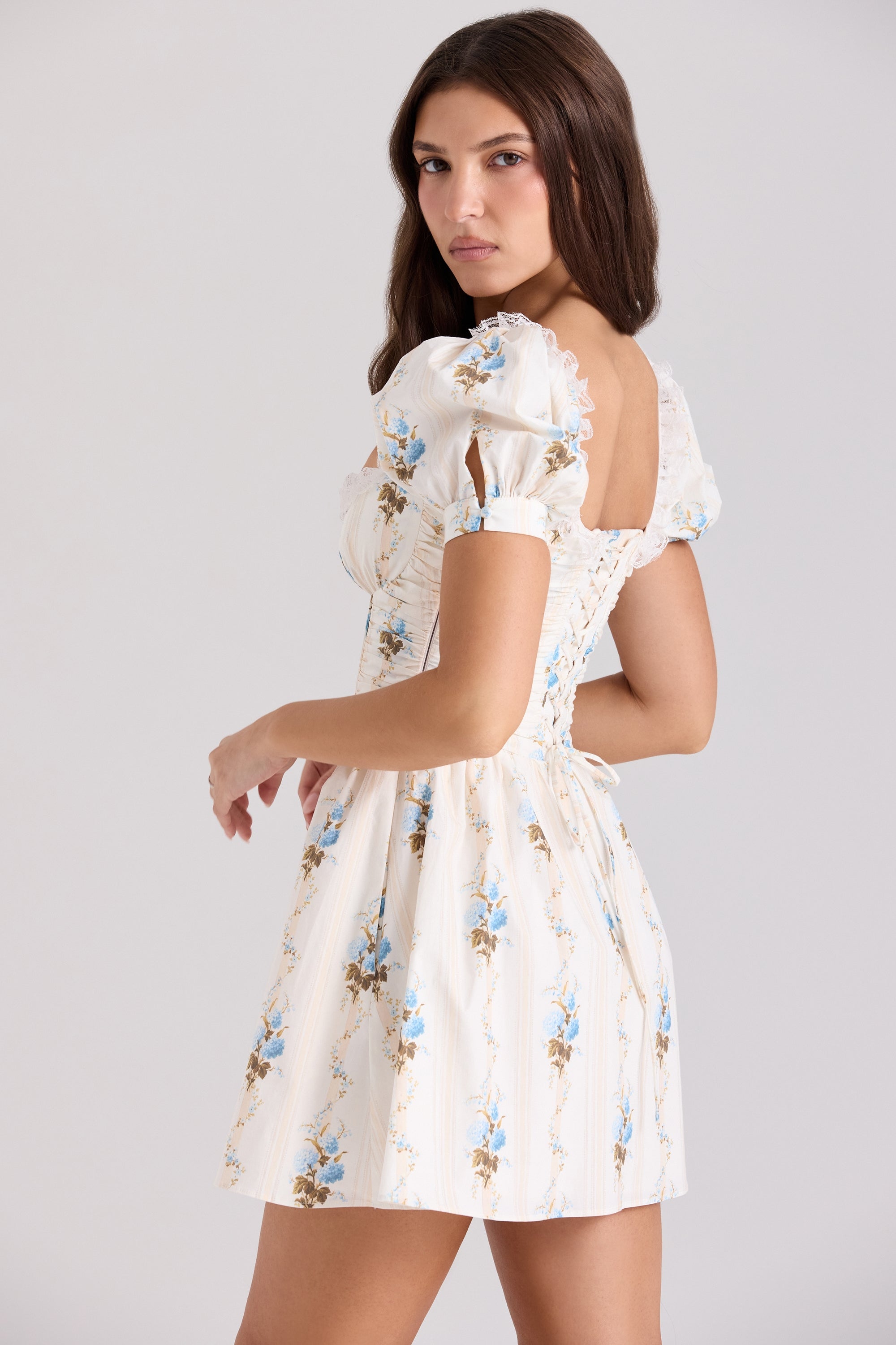 cream floral print cotton mini dress