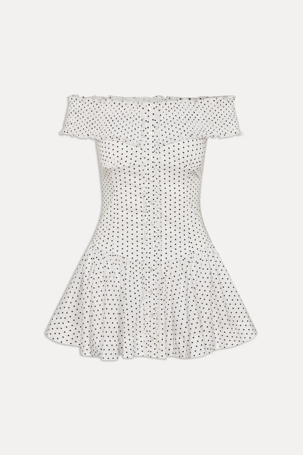 Mae Off Shoulder Mini Dress - White Polka Dot