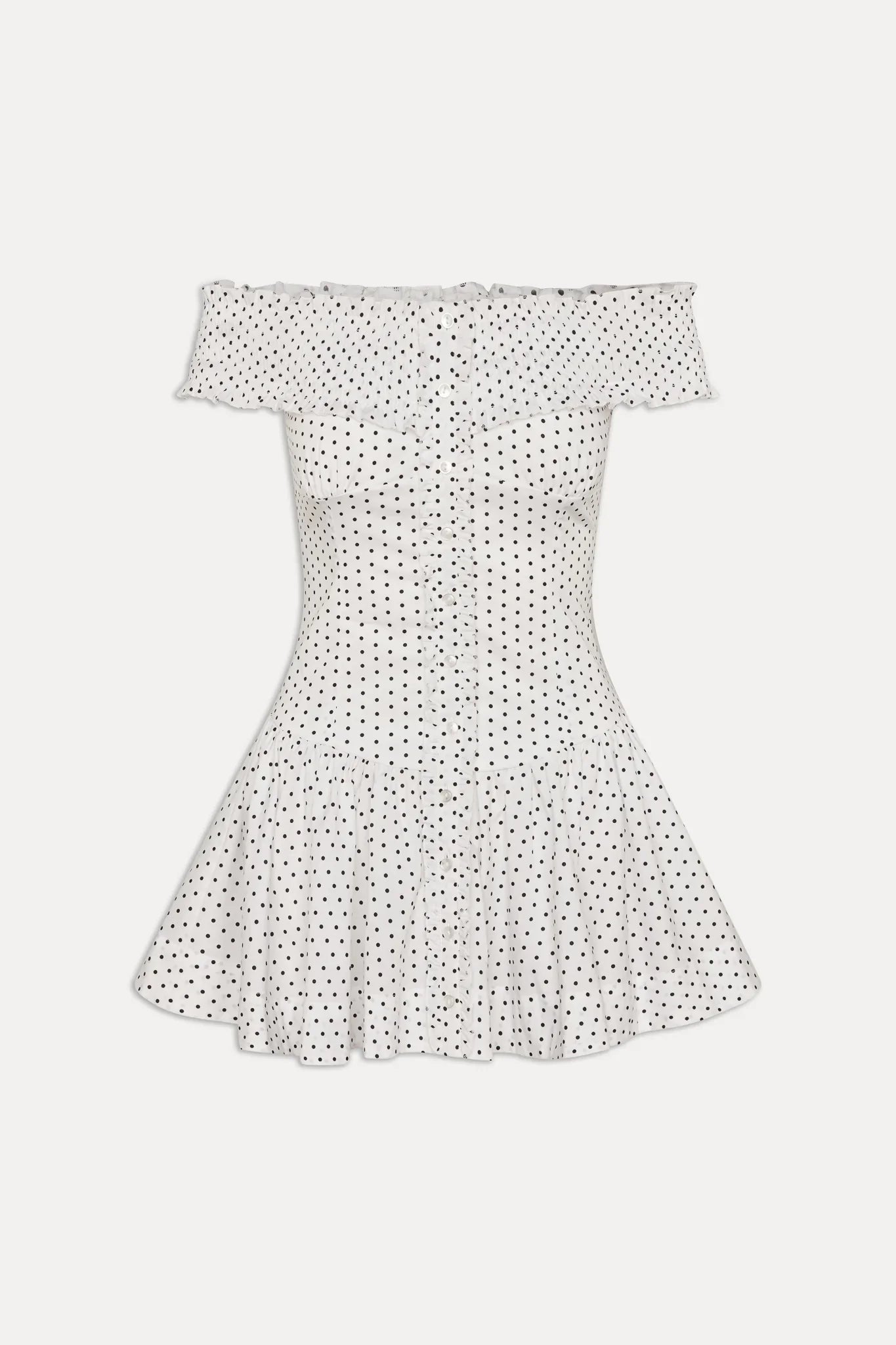 Mae Off Shoulder Mini Dress - White Polka Dot