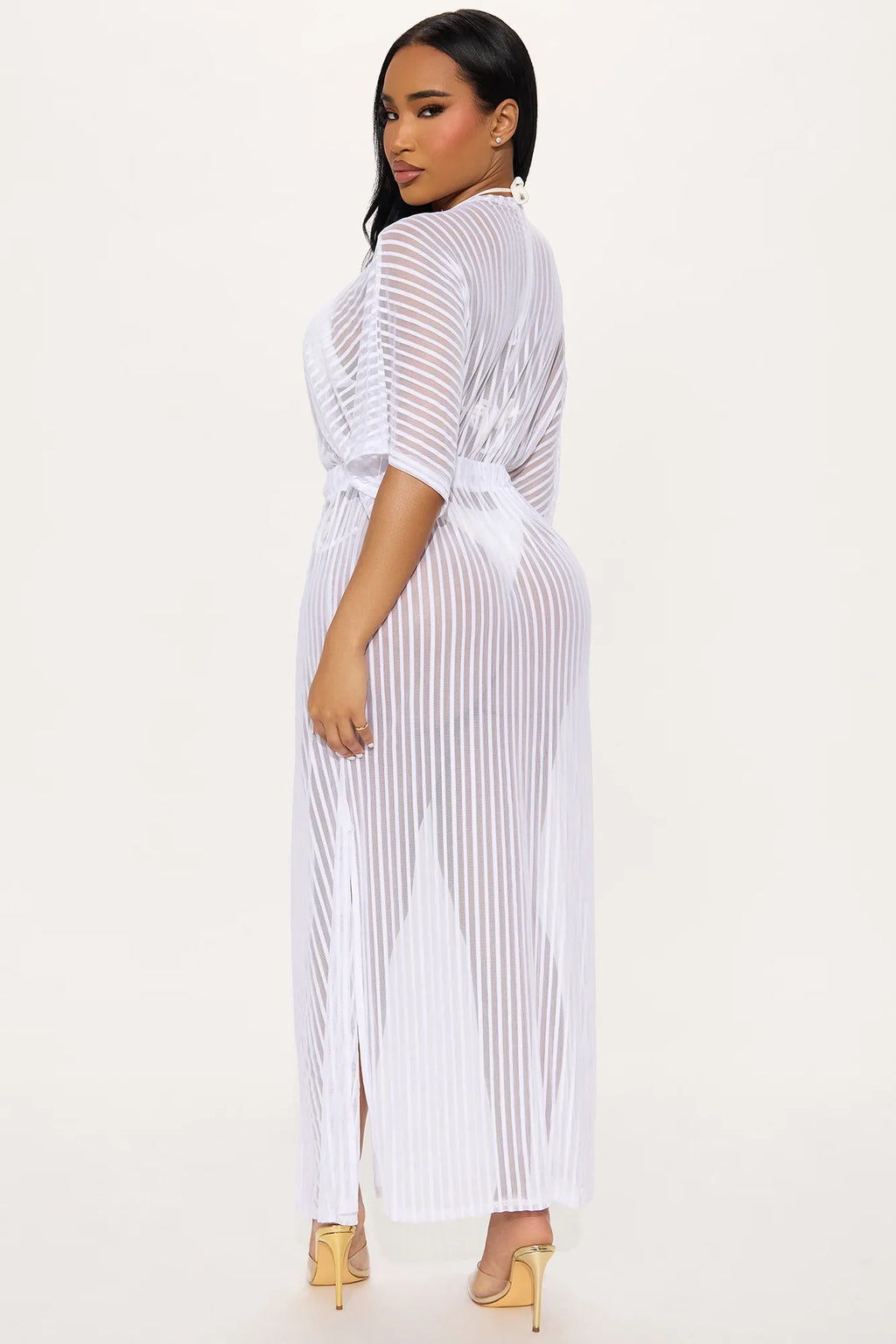 Beach Shade Stripe Cover Up Maxi Kimono - White